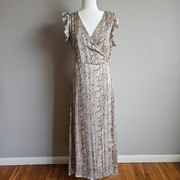Q2 Snake Print Maxi Dress – Flutter Sleeve, Tie Waist, Women’s M - Picture 1 of 8
